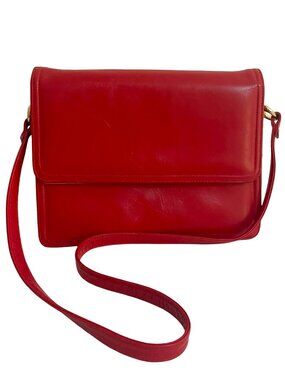 Red Leather Crossbody Bag 9.25 x 7.5 Classic Vintage Style